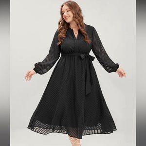 BloomChic, Geometric Pocket Mesh Lantern Sleeve Belted Dress, 2 sizes available